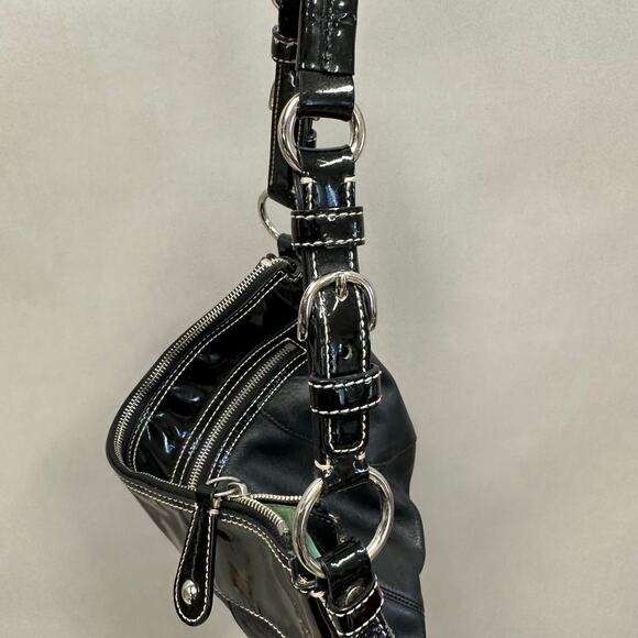 Coach F14886 Black Laura Smooth & Patent Leather Hobo Handbag Purse Coach Bag - Picture 5 of 16